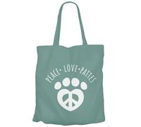 Fabulous Tote Bag Sac Shopping en Toile Turquoise - Peace Love Pattes Chat Chien Animaux de Compagnie - 10 L