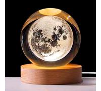 Fabur-Veilleuse Boule De Cristal 3d Galaxie, 8cm Lampe Boule De Cristal Planète, Usb Veilleuse Led Galaxy, Décoration Veilleuse Avec Base Led En Bois, Lampe De Nuit, Pour Famille Ami (Mond-8cm)