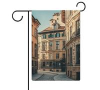 Façade Architecture Image urbaine Drapeau de jardin 32,6 x 47,5 cm Vertical Double face Drapeaux de jardin d'été Lin Décoration extérieure Saison Yard Drapeau extérieur pour ferme, vacances, fête des