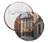 Façade Architecture Urban Image Badge Épingles rondes en métal, Broche légère pour sac à dos, épingles à boutons tendance pour chemises, vestes, châle, manteau, unisexe, 5PCS, Fer blanc, épingles