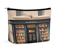 Façade de librairie avec Banc Jaune, Trousse de Maquillage, Organisateur de Toilette de Voyage, Pochette cosmétique pour Femmes, Cadeaux d'anniversaire pour Maman, Filles, Femmes et sœurs