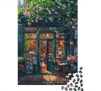 Façade de Librairie Puzzle pour Adultes Puzzle 1000 Pièces Papier Jardin Fleuri Décompression Famille 52x38cm/1000pcs