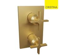 Façade douche thermostatique encastrée 2 sorties Or Brossé Cross Road - CRISTINA ONDYNA XR75296P