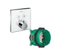 Facade en verre pour mitigeur thermostatique encastré ShowerSelect Glass avec 2 fonctions blanc/chromé avec Corps encastré