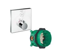 Facade en verre pour mitigeur thermostatique encastré ShowerSelect Glass avec robinet d'arrêt blanc/chromé avec Corps encastré