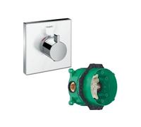 Facade en verre pour mitigeur thermostatique encastré ShowerSelect Glass haut débit blanc/chromé avec Corps encastré