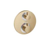 Façade mitigeur thermostatique encastré Ecostat S avec robinet d'arrêt et inverseur bronze brossé