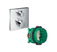 Façade mitigeur thermostatique encastré Ecostat Square avec robinet d'arrêt et inverseur chromé + corps encastré