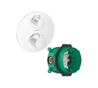 Facade pour mitigeur thermostatique encastré Ecostat S avec robinet d'arrêt et inverseur blanc mat avec Corps encastré