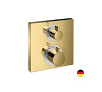 Façade pour mitigeur thermostatique encastré Ecostat Square avec robinet d'arrêt et inverseur aspect doré poli