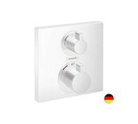 Façade pour mitigeur thermostatique encastré Ecostat Square avec robinet d'arrêt et inverseur blanc mat