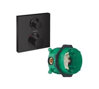 Facade pour mitigeur thermostatique encastré Ecostat Square robinet d'arrêt et inverseur noir mat + Corps encastré
