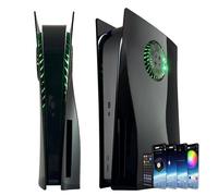 Façade PS5 avec évents de Refroidissement + Ventilateur RGB Light Ring 8 Couleurs 400 Effets, Coque PlayStation 5 Disc Edition Noir