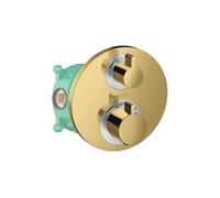Facade thermostatique encastré Ecostat S avec robinet d'arrêt et inverseur aspect doré poli + corps encastré