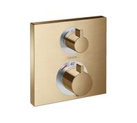 Facade thermostatique encastré Ecostat Square avec robinet d'arrêt et inverseur bronze brossé + corps encastré