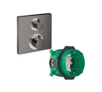 Facade thermostatique encastré Ecostat Square avec robinet d'arrêt et inverseur noir chromé brossé + corps encastré