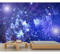 FACADUP Beau papier peint motif ciel étoilé, galaxie violet et bleu, papier peint pour salon, chambre à coucher, 490 x 350 cm, autocollants muraux de fond (non autocollants)