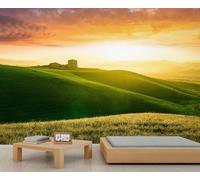 FACADUP Papier peint de montagne, Irlande du Nord Rural Morning Sunrise View Papier peint pour salon bureau 100 x 70 cm Œuvre d'art Autocollants muraux (non autocollants)