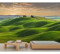 FACADUP Papier peint de paysage de montagne verte, Irlande du Nord, paysage du lever du soleil matinal pour chambre à coucher, salon, 100 x 70 cm, autocollants muraux de fond (non autocollants)