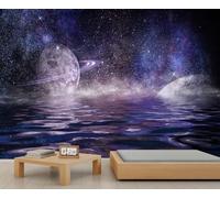 FACADUP Papier peint galaxie rêveuse, planète spatiale violette, papier peint astronomie espace lune pour salon, chambre à coucher, 490 x 350 cm, autocollants muraux de fond (non autocollants)
