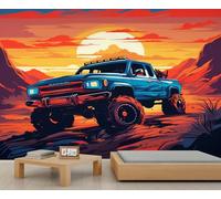 FACADUP Papier peint vintage camion pick-up cool papier peint Western Off Road pour chambre à coucher salon 232 x 158 cm autocollants muraux de fond d'œuvre d'art (non autocollant)