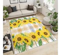 FACADUP Tapis à poils courts avec envers antidérapant pour chambre à coucher, style campagne, motif tournesol, 100 x 140 cm, lavable en machine