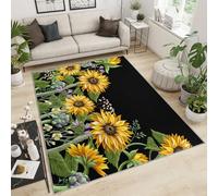 FACADUP Tapis à poils courts pour chambre à coucher, style bohème, rétro, campagne, tournesol, lavable en machine, avec envers antidérapant, pour studio et décoration d'intérieur - 100 x 140 cm