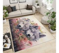 FACADUP Tapis de couple de loups - 100 x 140 cm - Rétro - Motif campagne rurale - Tapis de loup - Lavable en machine - Avec envers antidérapant - Pour studio et décoration d'intérieur