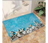 FACADUP Tapis de cuisine sur le thème de l'océan - Motif : galets bleus - Motif : étoile de mer - Conque - Ancre de bateau - Antidérapant - Contemporain - Pour chambre à coucher, café, chaise - 80 x