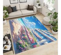 FACADUP Tapis de plage 90 x 150 cm pour salon, vacances, campagne côtière, fleur, océan, lavable en machine, tapis avec envers antidérapant pour studio, décoration d'intérieur