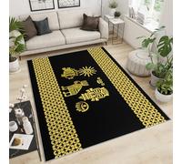 FACADUP Tapis décoratif de 150 x 210 cm pour chambre à coucher - Noir - Égypte ancienne - Tapis ethnique exquis en feuille d'or - Tapis d'art ultra fin et antidérapant - Résistant aux taches - Pour