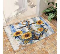 FACADUP Tapis motif ancre tournesol - 70 x 120 cm - Motif bateaux usés - Planches de bois - Tapis de sol contemporain pour chambre - Tapis de chaise café