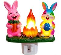 FACAIIO Adorable veilleuse en forme de lapin de Pâques, petite lampe de chevet en forme de lapin, chambre d'enfant ou salon, décoration de vacances en résine robuste et métal, rose, 10 x 9,5 x 8 cm