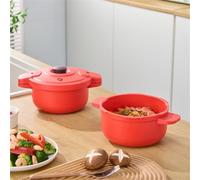 FACAIIO Autocuiseur micro-ondes 27,5 x 14 cm multifonction avec cuiseur vapeur pour riz, pâtes, légumes, rouge