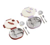 FACAIIO Boîte à déjeuner à 4 compartiments en acier inoxydable 304 avec bol à soupe, récipient alimentaire isotherme anti-fuite, passe au micro-ondes, avec cuillère et baguettes, rouge