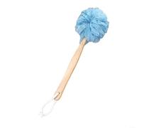FACAIIO Brosse de douche avec luffa et long manche en bois incurvé pour exfoliation de la peau humide ou sèche (bleu)