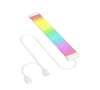 FACAIIO Câble GPU ARGB 8 broches vers 24 broches pour extension PSU, kit de bande lumineuse LED RVB flexible avec gaine en silicone PC, 555 + 110 mm, blanc