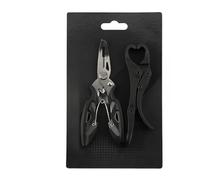 FACAIIO Ensemble de pinces de pêche pliantes avec extracteur de crochet, coupe-fil, lame dentelée, mâchoire courbée, acier inoxydable, pour la pêche au leurre, orange