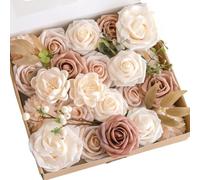 FACAIIO Fleurs artificielles en rose poudré et blanc pour mariage, décoration d'intérieur et bouquets de mariée, pivoines et roses réalistes en soie, 25,4 x 26,4 x 5,7 cm