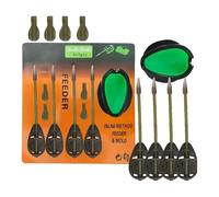 FACAIIO Inline Bait Feeder Cage à appâts en alliage de zinc pour pêche à la carpe avec manchon rotatif et poids intégré, 139 x 32,5 mm, noir + vert