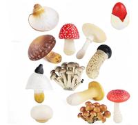 FACAIIO Lot de 12 mini figurines de champignons avec motifs réalistes de mouche Agaric Shiitake King Oyster pour jardin, terrarium, jardin féérique et décoration de paysage extérieur