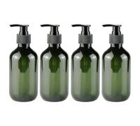FACAIIO Lot de 4 flacons distributeurs de savon liquide rechargeables de 300 ml - Pompe en plastique PP pour shampooing, lotion, gel douche, huile parfumée - Vert/marron