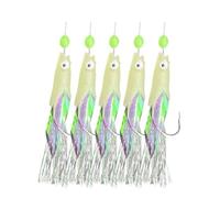 FACAIIO Lot de 5 leurres de pêche avec crochets lumineux pour pêche en haute mer, bas de ligne en acier au carbone de qualité supérieure avec têtes vertes et flash en feuille blanche, bar et morue