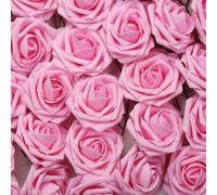 FACAIIO Lot de 50 roses artificielles en mousse 8 cm - Blanc crème, rose clair, bleu clair - Pour décoration de fête de mariage