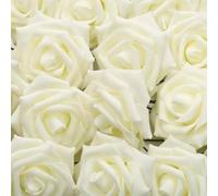 FACAIIO Lot de 50 têtes de roses artificielles en mousse 8 cm - Blanc crème, rose clair, bleu - Fleurs décoratives pour bouquet de fête de mariage