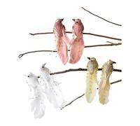 FACAIIO Lot de 6 décorations de Noël en forme d'oiseau avec clips, mousse et plumes, 8,9 cm, blanc/rose/crème