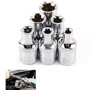 FACAIIO Lot de 6 douilles femelles Torx Star 1/4" E4 E5 E6 E7 E8 E10 - Acier traité thermiquement 50# - Finition chromée - Applications à couple élevé