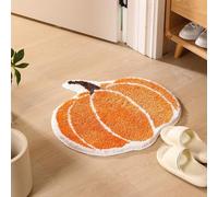 FACAIIO Tapis de bain doux en forme de citrouille pour Halloween, 0,6 x 0,6 m, orange, antidérapant, absorbant, en polyester, lavable en machine