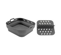 FACAIIO Tapis de friteuse à air carré en silicone de 20,3 cm avec séparateur, plateau de cuisson pliable pour friteuse à air, 21,2 x 21,2 cm