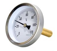 FACAIIO Thermomètre à eau bimétallique 63 mm avec gaine en cuivre pour chauffage de chaudière, 0-120 °C, boîtier en acier inoxydable, manchon en laiton